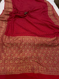 Maroon Pure Banarasi Khaddi Crepe Silk Saree - Aura Benaras