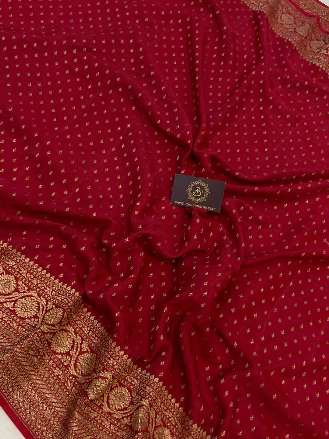 Maroon Pure Banarasi Khaddi Crepe Silk Saree - Aura Benaras