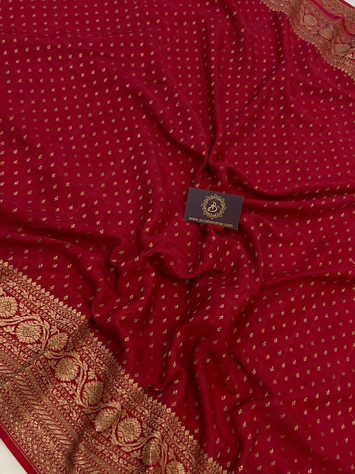 Maroon Pure Banarasi Khaddi Crepe Silk Saree - Aura Benaras