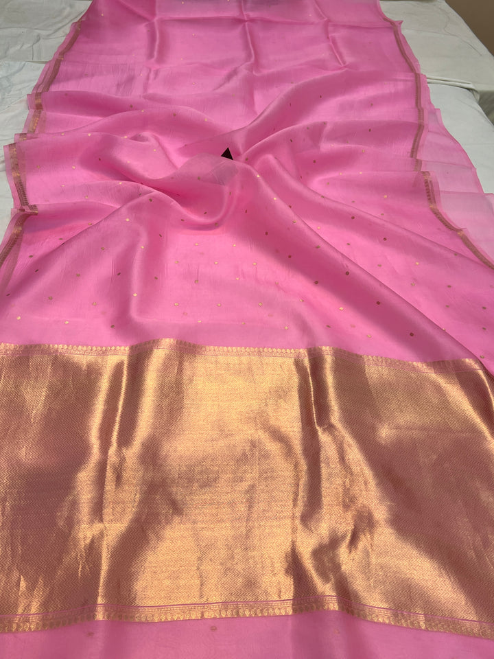 Baby Pink Pure Kora Silk Handloom Banarasi Saree