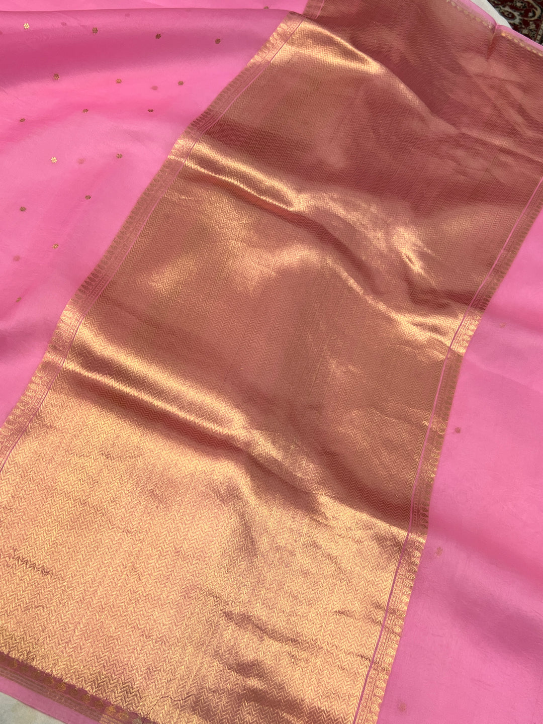 Baby Pink Pure Kora Silk Handloom Banarasi Saree