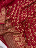 Maroon Pure Banarasi Khaddi Crepe Silk Saree - Aura Benaras