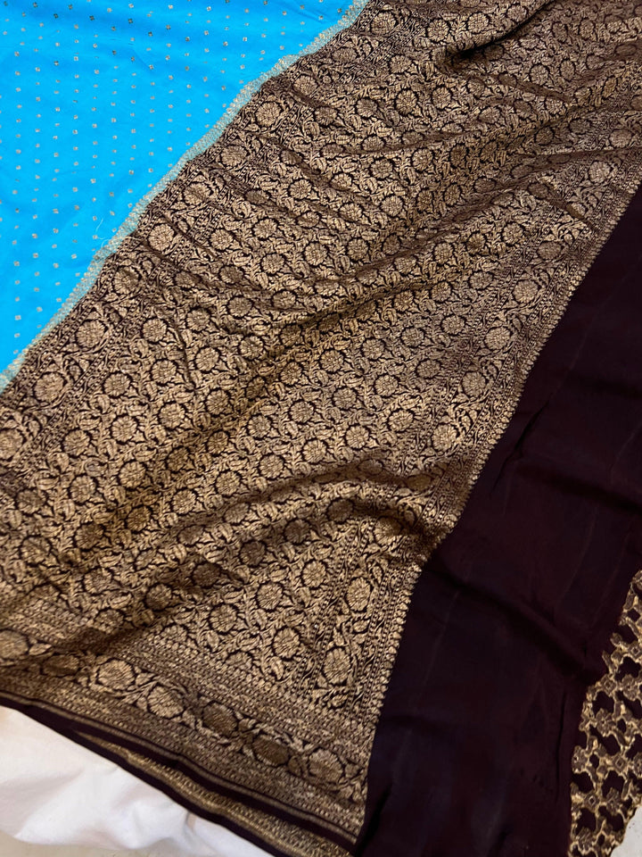 Blue Pure Banarasi Khaddi Crepe Silk Saree - Aura Benaras
