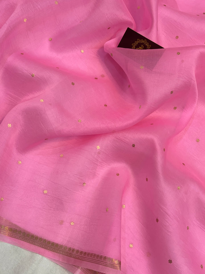 Baby Pink Pure Kora Silk Handloom Banarasi Saree