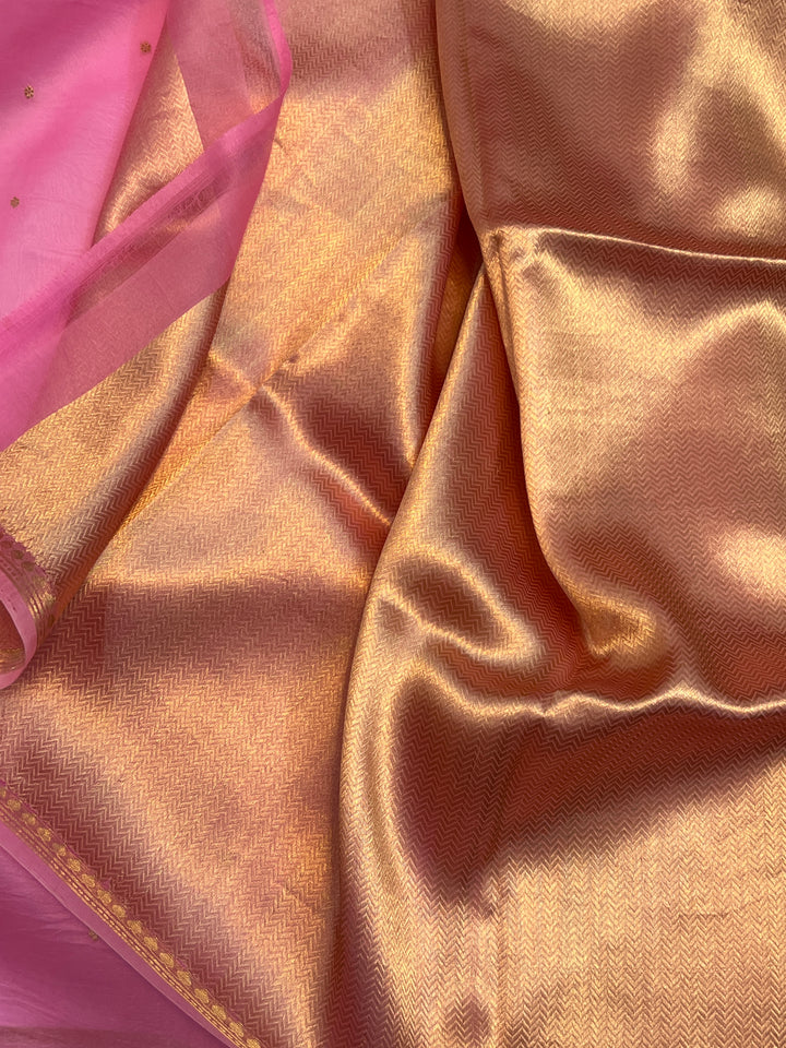 Baby Pink Pure Kora Silk Handloom Banarasi Saree