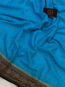 Blue Pure Banarasi Khaddi Crepe Silk Saree - Aura Benaras