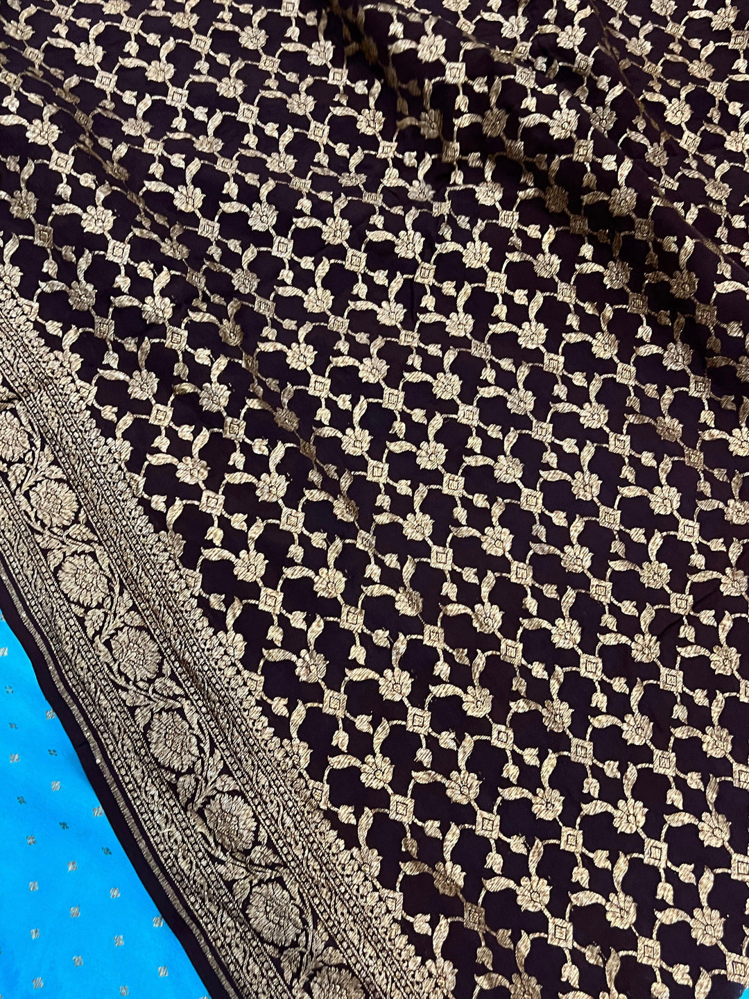 Blue Pure Banarasi Khaddi Crepe Silk Saree - Aura Benaras