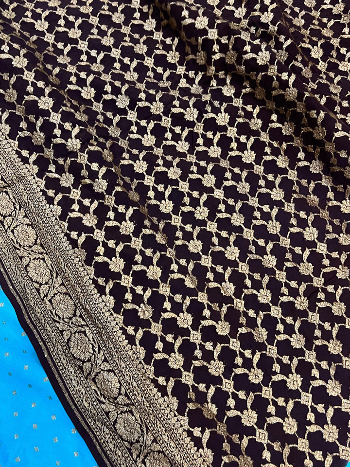 Blue Pure Banarasi Khaddi Crepe Silk Saree - Aura Benaras