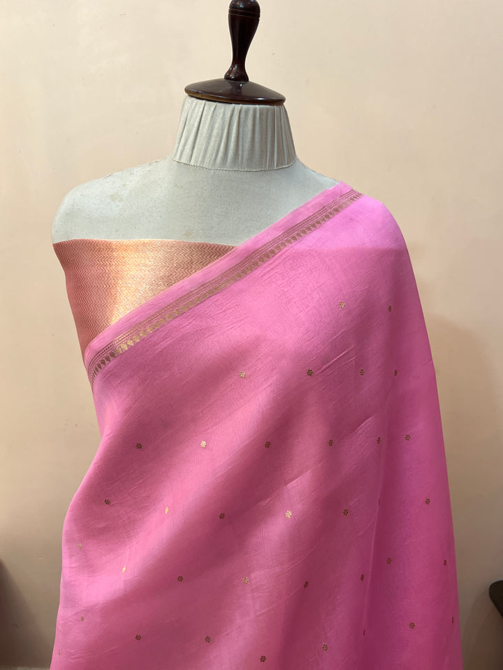 Baby Pink Pure Kora Silk Handloom Banarasi Saree