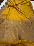 Mustard Yellow Banarasi Handloom Soft SIlk Saree - Aura Benaras