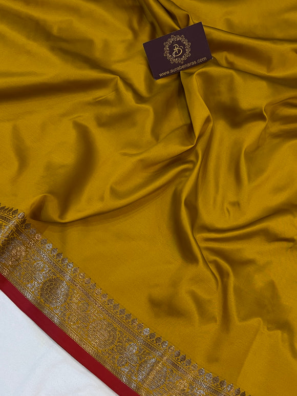 Mustard Yellow Banarasi Handloom Soft SIlk Saree - Aura Benaras