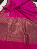 Rani Pink Banarasi Handloom Soft SIlk Saree - Aura Benaras