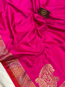 Rani Pink Banarasi Handloom Soft SIlk Saree - Aura Benaras