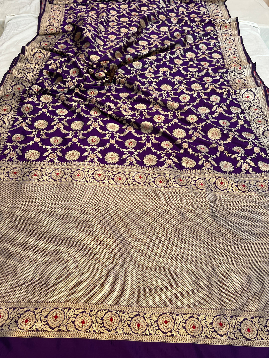 Purple Pure Katan Silk Handloom Saree | Aura Benaras