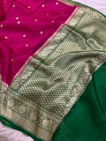 Rani Pink Banarasi Handloom Kora Silk Saree - Aura Benaras