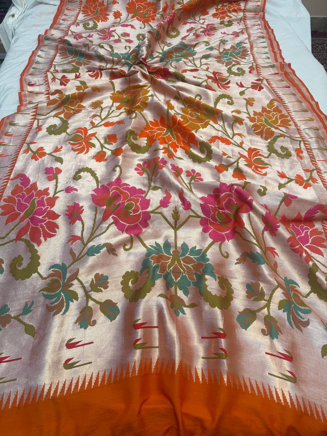 Orange Banarasi Handloom Pure Tussar Georgette Saree