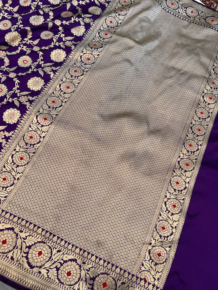 Purple Pure Katan Silk Handloom Saree | Aura Benaras