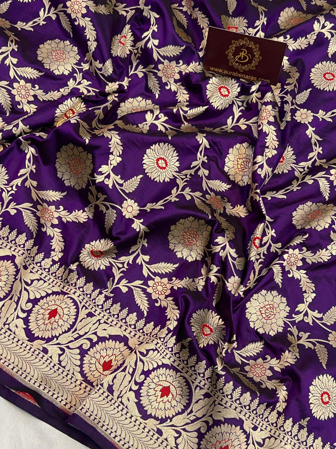 Purple Pure Katan Silk Handloom Saree | Aura Benaras