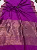 Purple Banarasi Handloom Soft Silk Saree - Aura Benaras