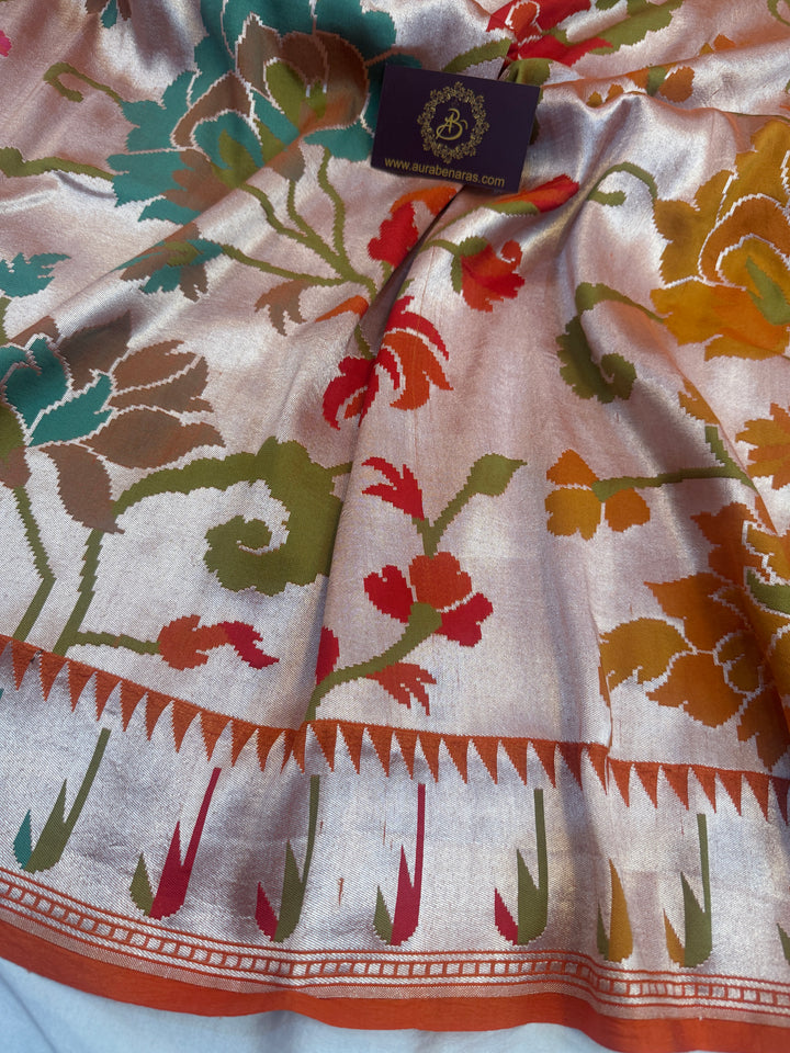 Orange Banarasi Handloom Pure Tussar Georgette Saree