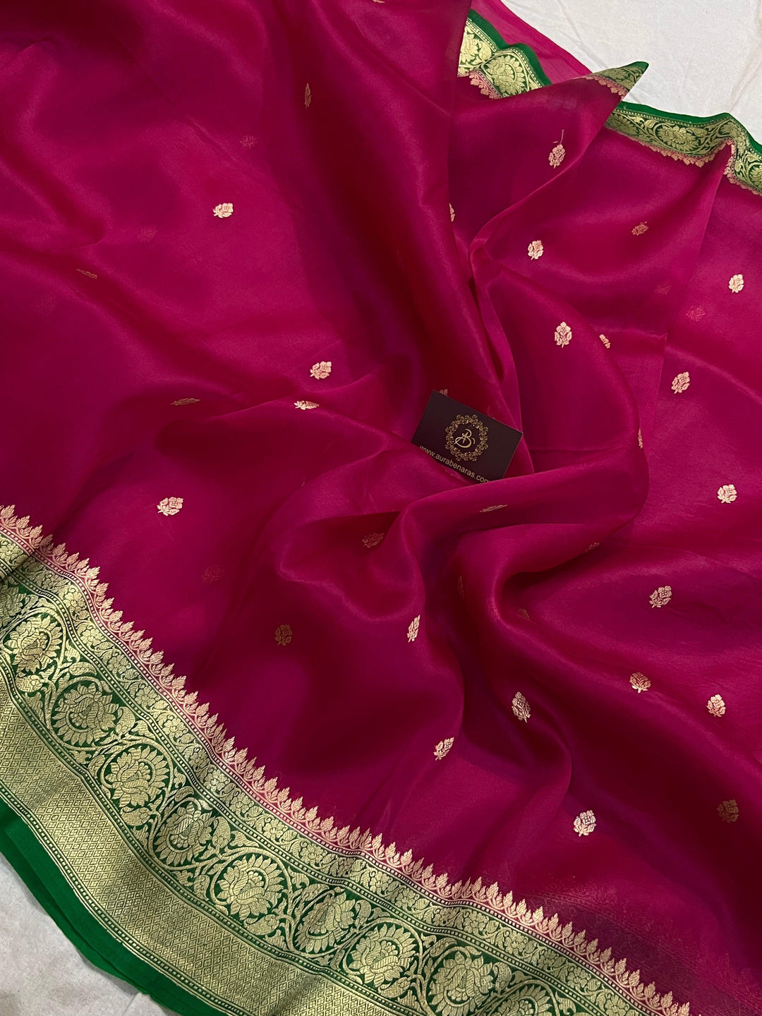 Rani Pink Banarasi Handloom Kora Silk Saree - Aura Benaras