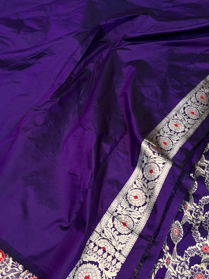 Purple Pure Katan Silk Handloom Saree | Aura Benaras