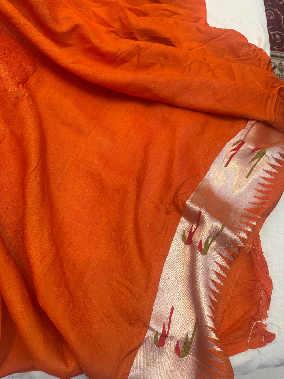 Orange Banarasi Handloom Pure Tussar Georgette Saree