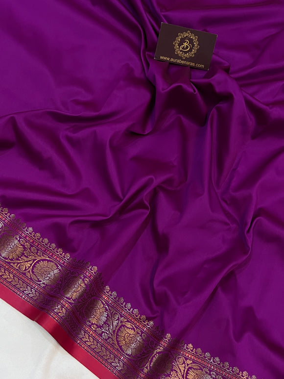 Purple Banarasi Handloom Soft Silk Saree - Aura Benaras