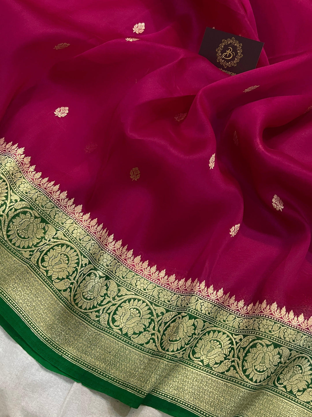 Rani Pink Banarasi Handloom Kora Silk Saree - Aura Benaras