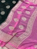 Baby pink Khaddi Chiffon Banarasi Handloom Saree - Aura Benaras