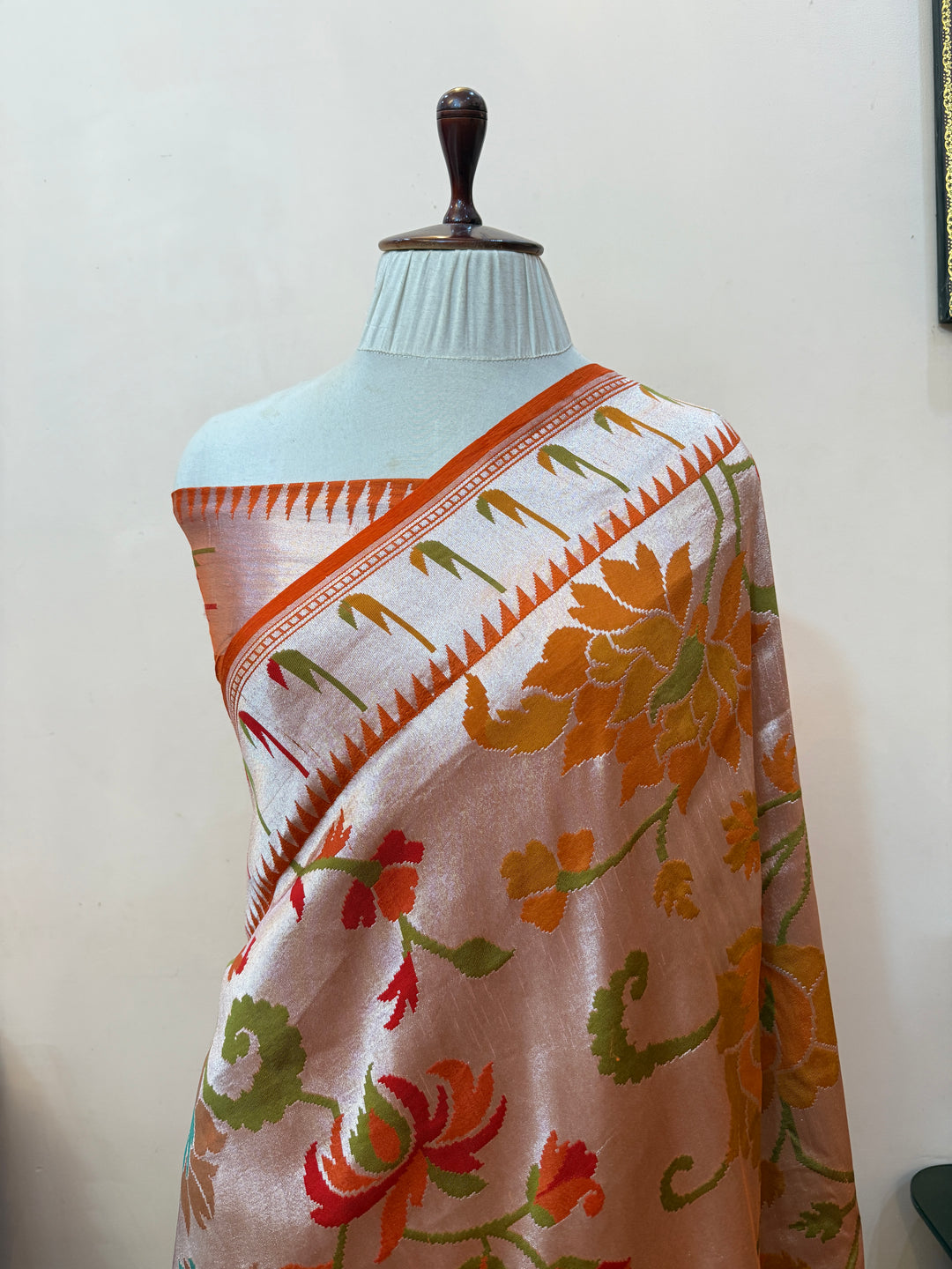 Orange Banarasi Handloom Pure Tussar Georgette Saree