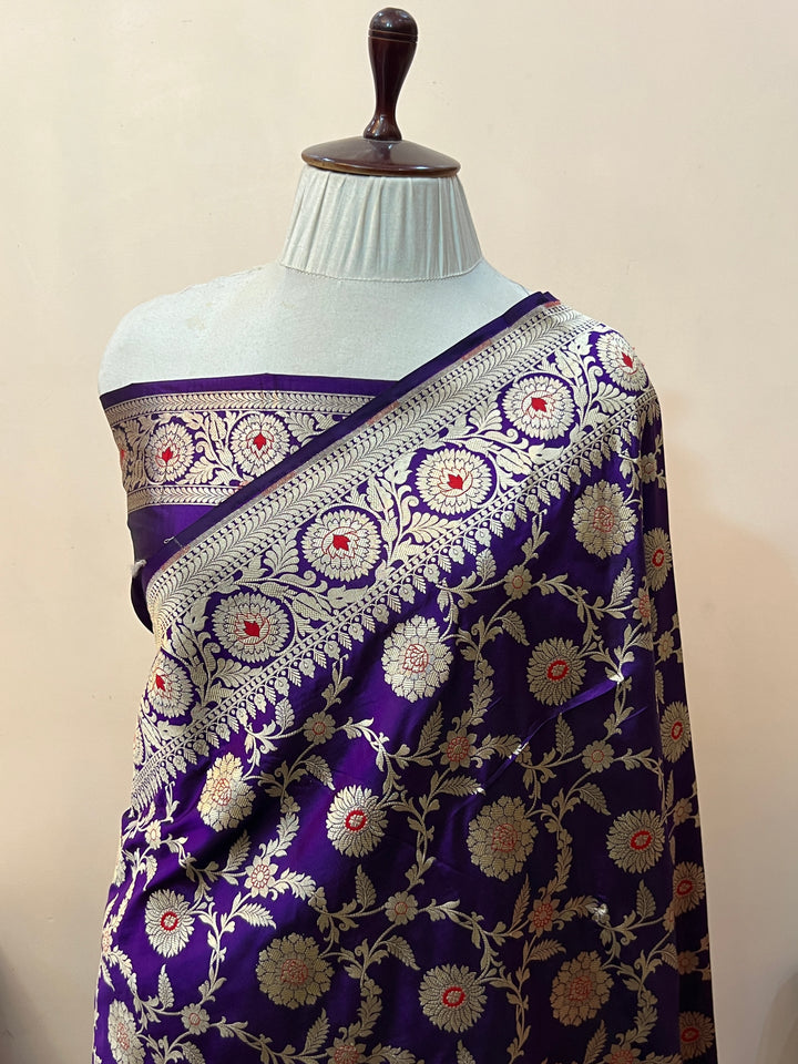 Purple Pure Katan Silk Handloom Saree | Aura Benaras