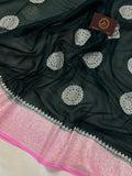 Baby pink Khaddi Chiffon Banarasi Handloom Saree - Aura Benaras