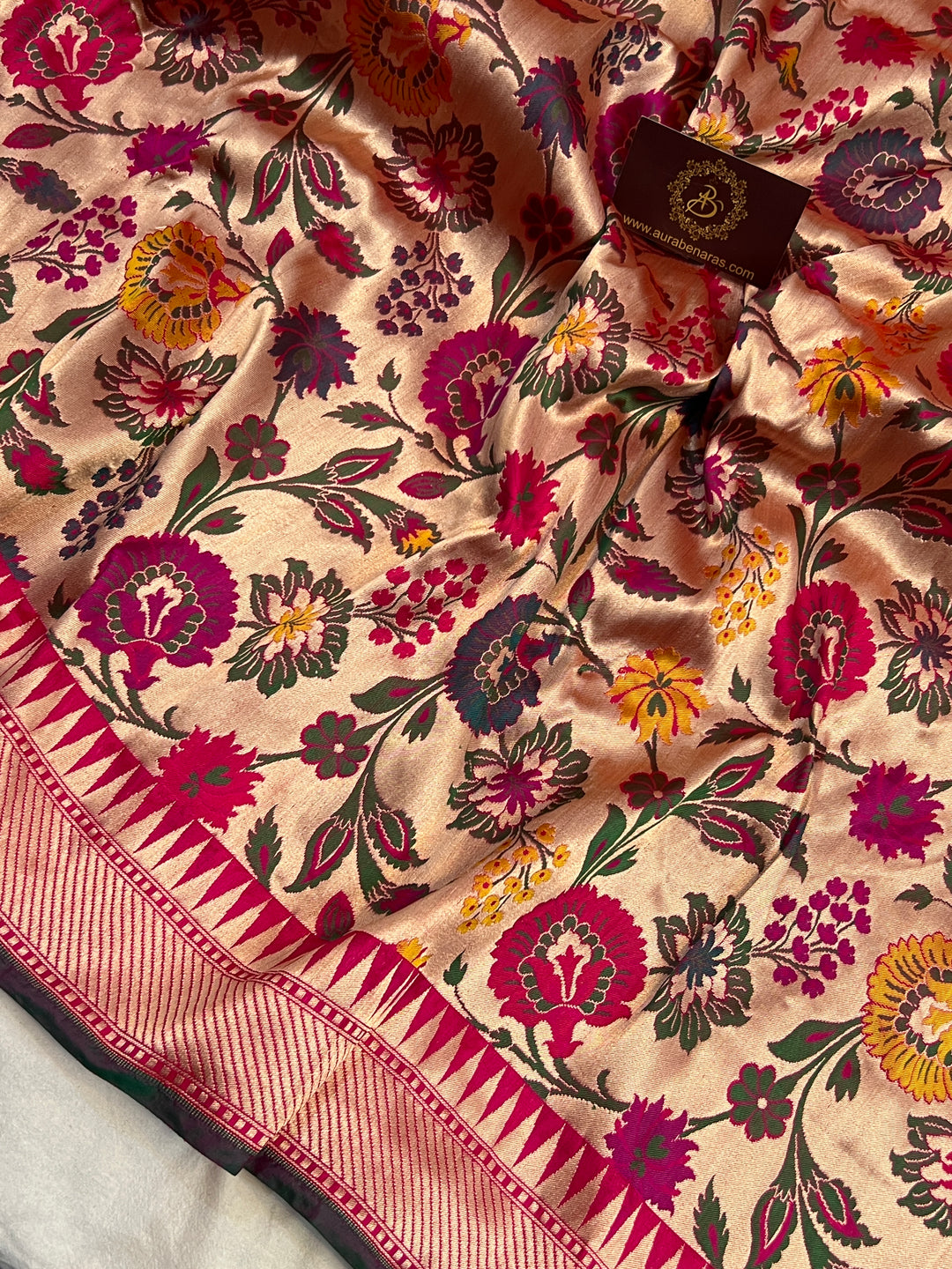 Rani Pink Katan Silk Banarasi Saree | Handloom Jaal 