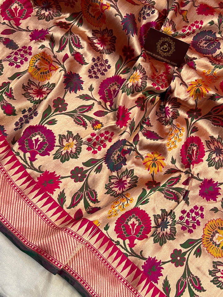 Rani Pink Katan Silk Banarasi Saree | Handloom Jaal 