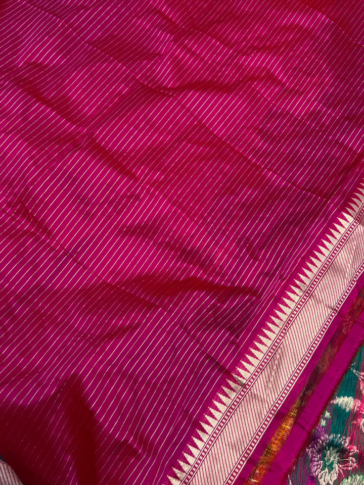 Rani Pink Katan Silk Banarasi Saree | Handloom Jaal 