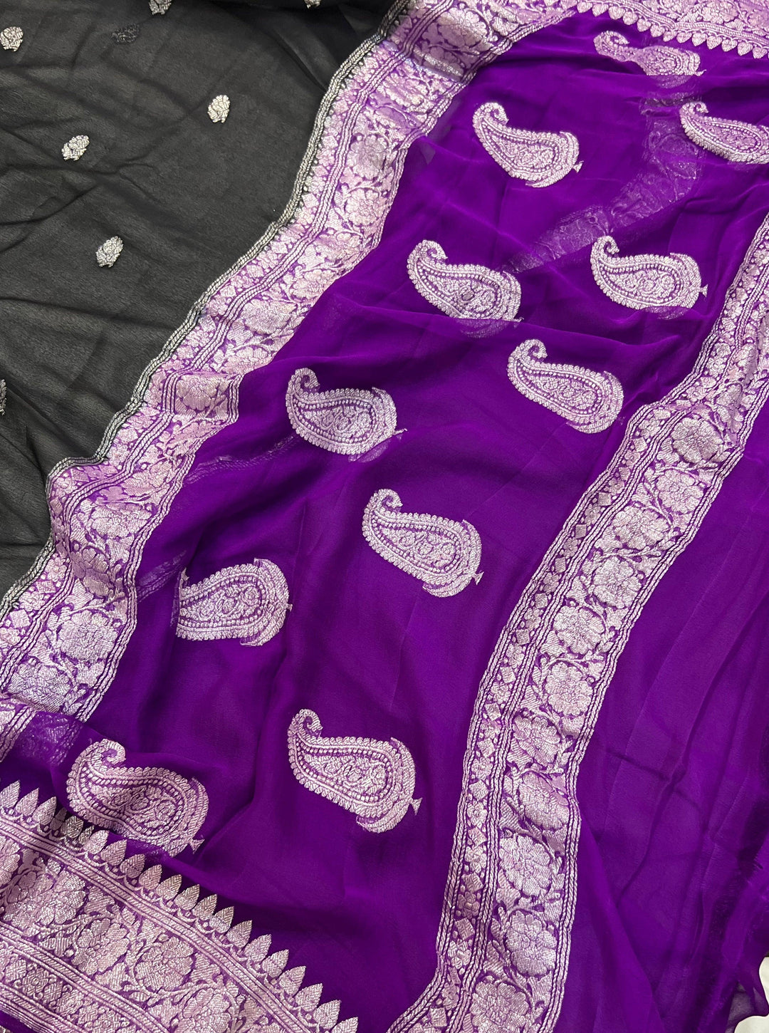 Black Khaddi Chiffon Banarasi Handloom Saree - Aura Benaras