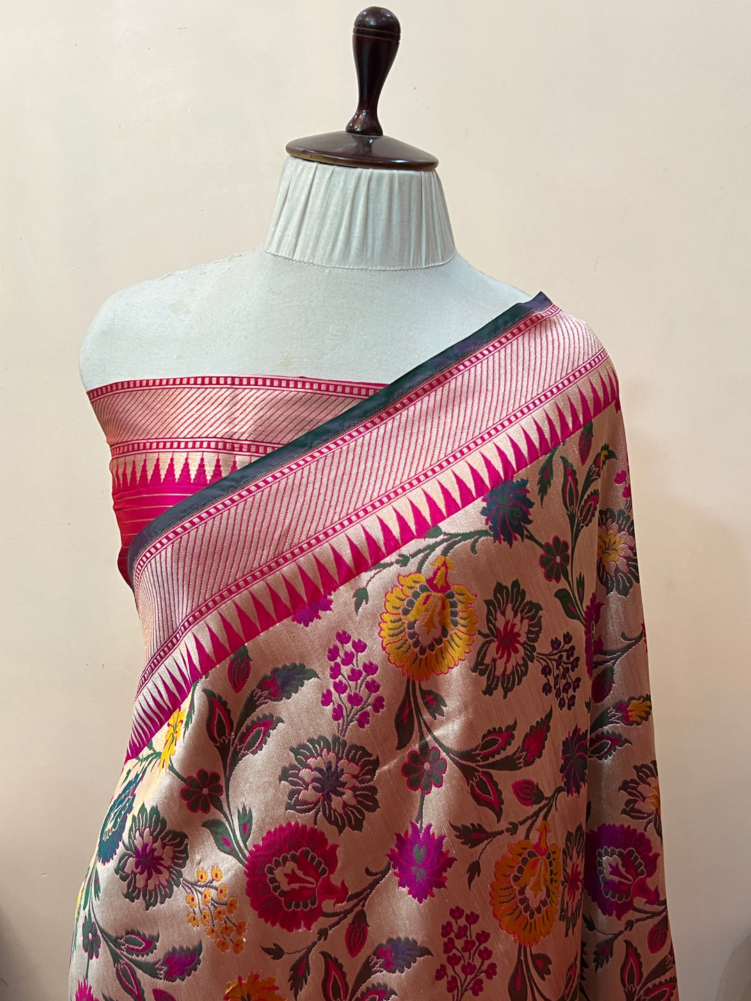 Rani Pink Katan Silk Banarasi Saree | Handloom Jaal 