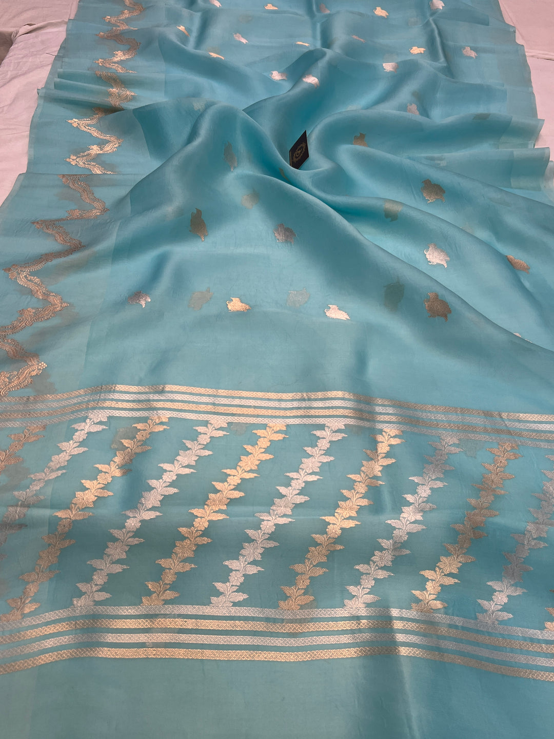 Sky Blue Banarasi Handloom Kora Silk Saree
