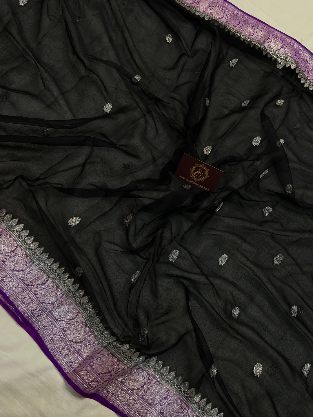 Black Khaddi Chiffon Banarasi Handloom Saree - Aura Benaras