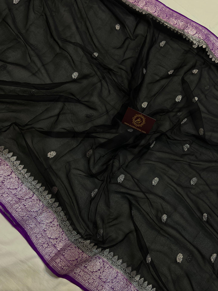 Black Khaddi Chiffon Banarasi Handloom Saree - Aura Benaras