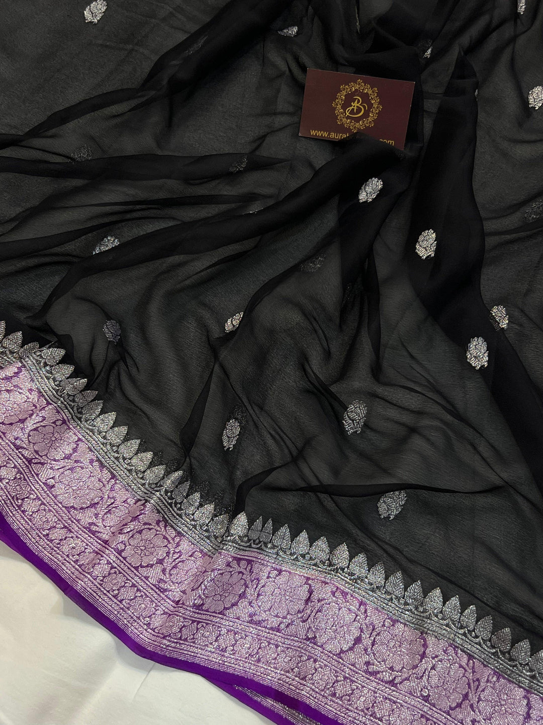 Black Khaddi Chiffon Banarasi Handloom Saree - Aura Benaras