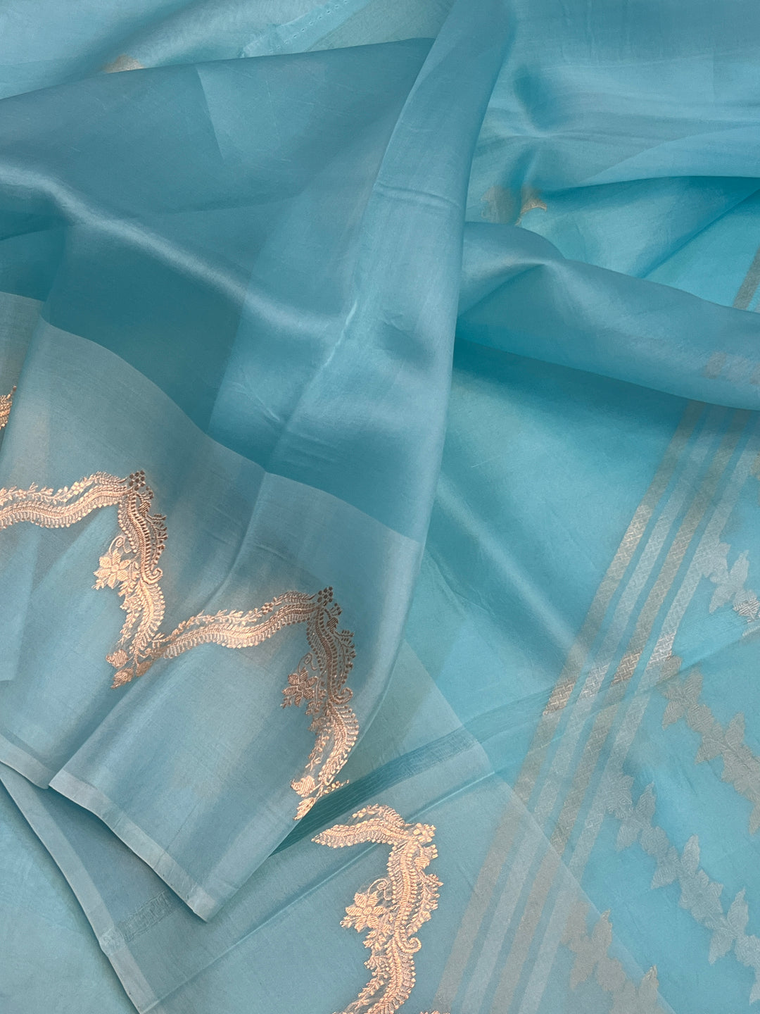 Sky Blue Banarasi Handloom Kora Silk Saree