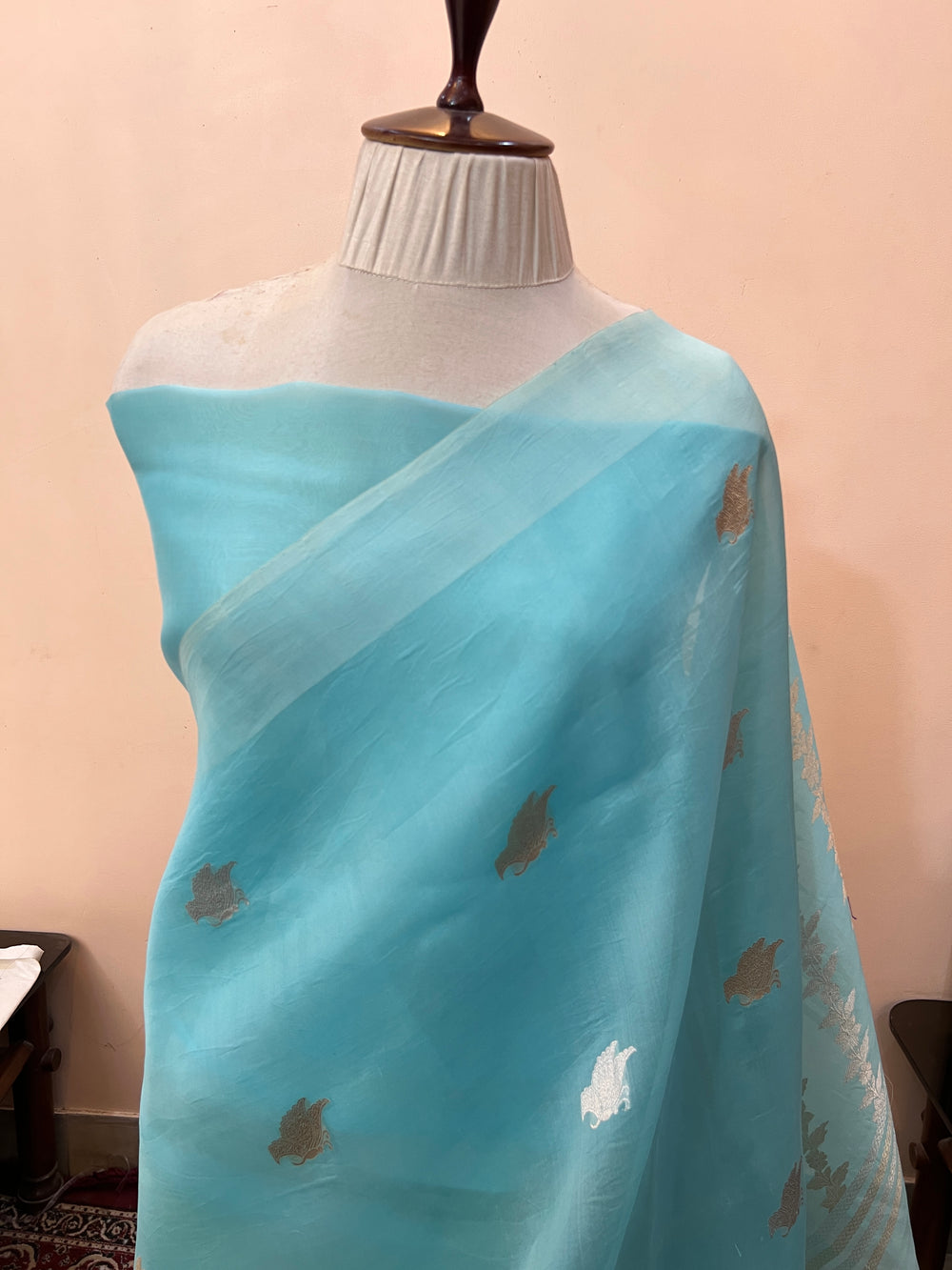 Sky Blue Banarasi Handloom Kora Silk Saree
