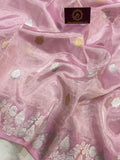 Baby Pink Banarasi Handloom Organza Tissue Silk Saree - Aura Benaras