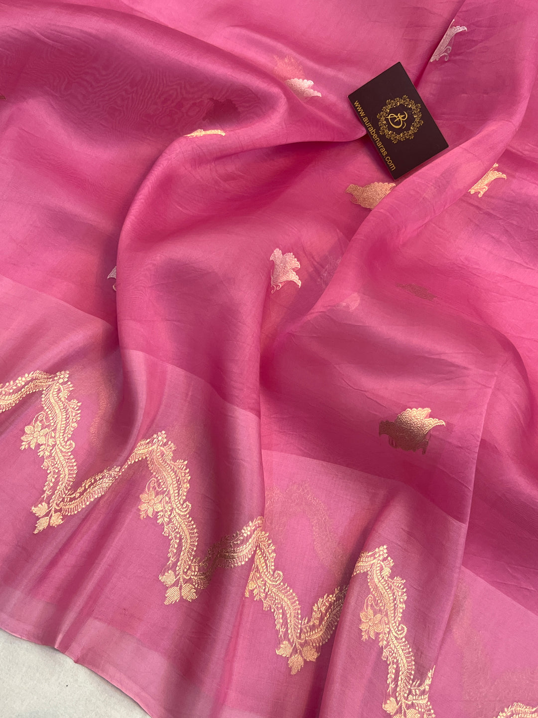 Pinkish Lavender Banarasi Handloom Kora Silk Saree