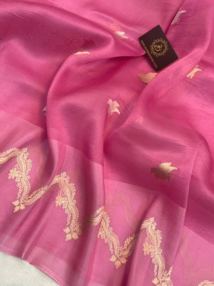 Pinkish Lavender Banarasi Handloom Kora Silk Saree