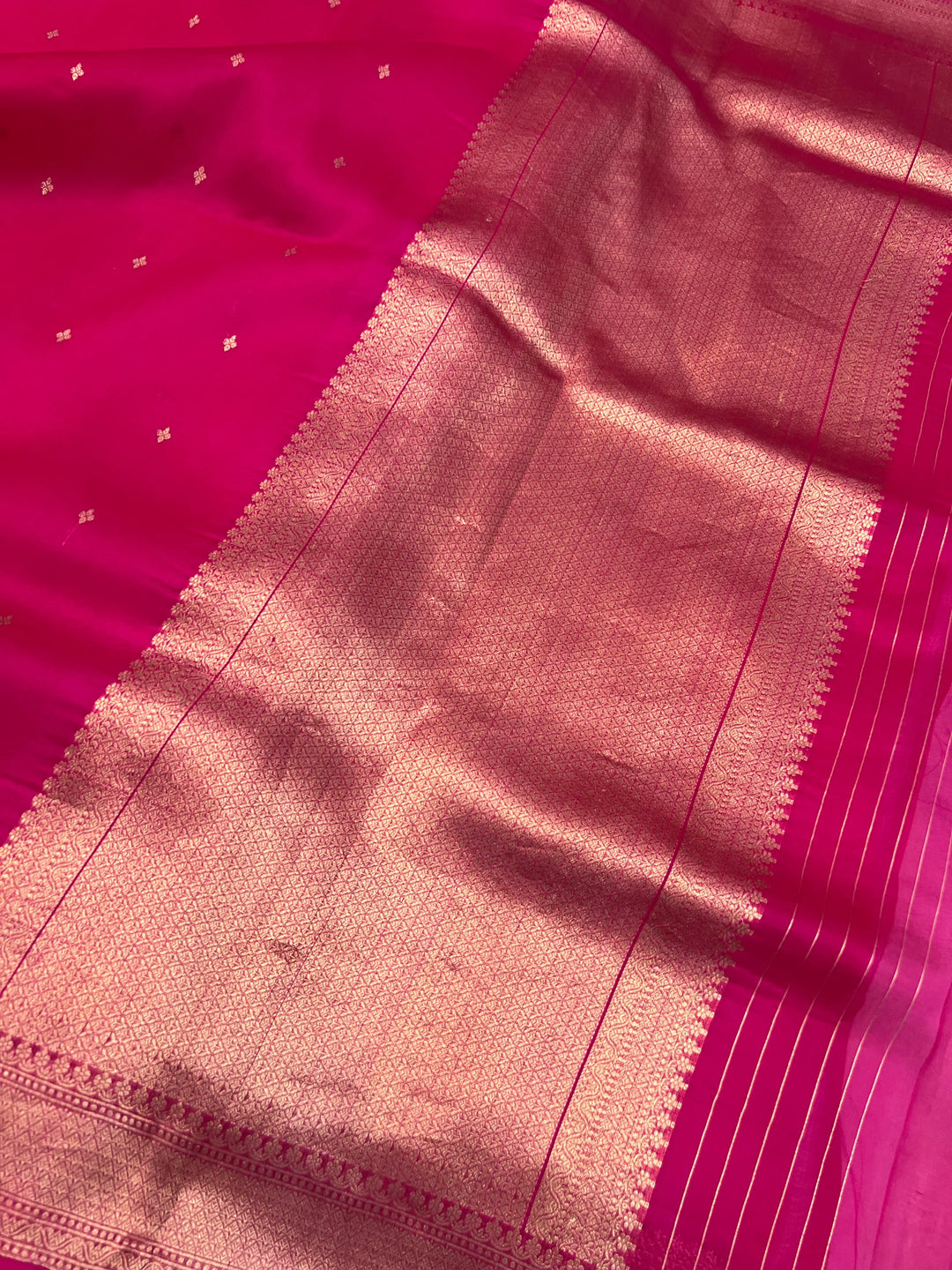 Rani Pink Pure Kora Silk Banarasi Saree with Kadhwa Butis 