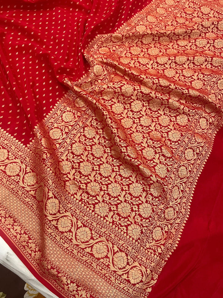 Red Pure Banarasi Khaddi Crepe Silk Saree - Aura Benaras