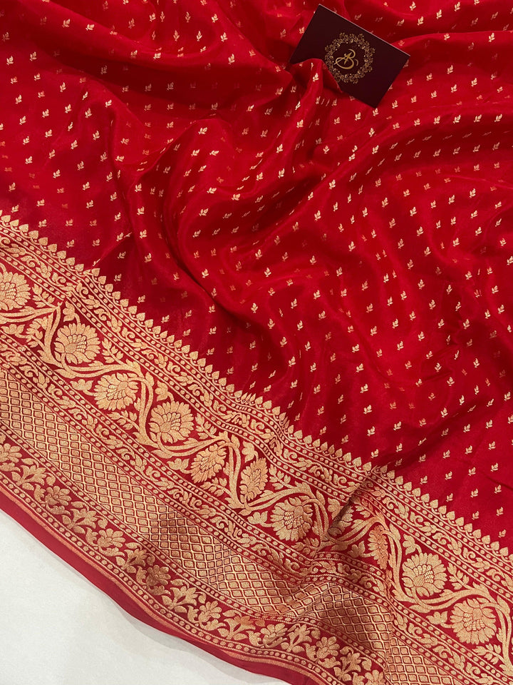 Red Pure Banarasi Khaddi Crepe Silk Saree - Aura Benaras